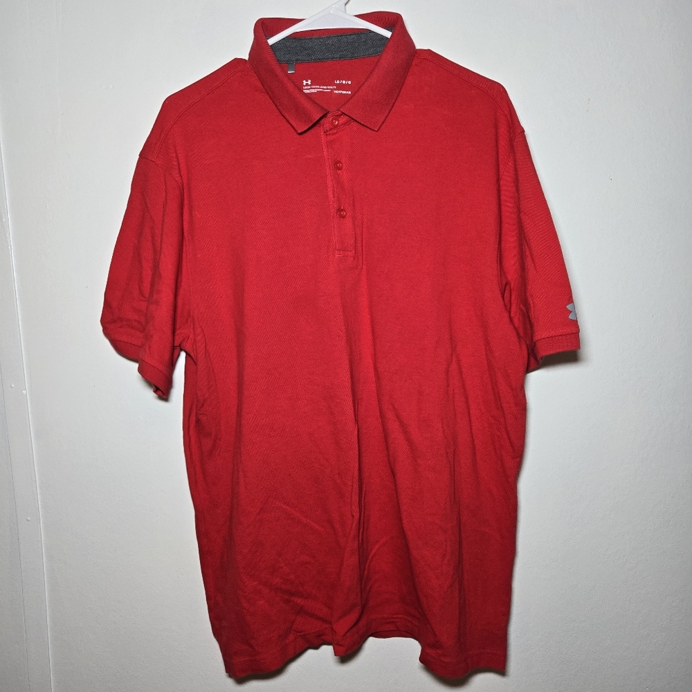 Under Armour Bright Red Men's Size Large Heat Gear Short Sleeve Polo Shirt